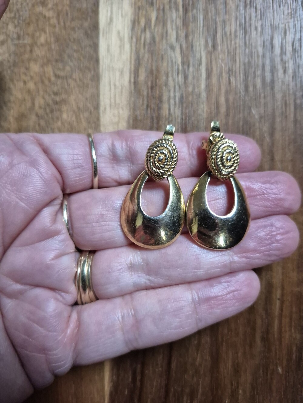 Vintage Trifari Gold-Tone Textured Spiral and Open Teardrop Drop Clip Earrings